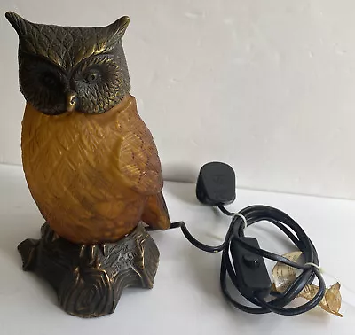 Tin Chi Owl Vintage Table Lamp  1996 Amber Copper Brass • $157.87