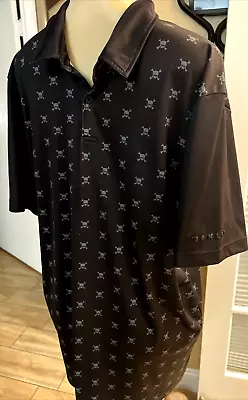 Oakley Crossbones Print All Over Black Collared SS Shirt  Sz XXL Bb2 • $38