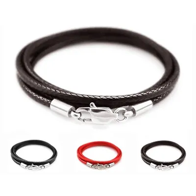 Fashion Woven Necklace Rope Leather Cord Stainless Steel Lobster Clasp Men Women • £2.84