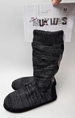 The Original Muk Luks Women Slippers Sock Boots Tall Size M 6.5 - 7.5 Black Gray • $23.88