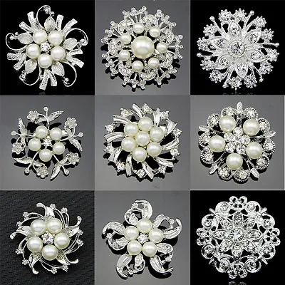 £1.19 • Buy Silver Flower Pearl Brooch Crystal Rhinestone Diamante Broach Bridal Wedding Pin