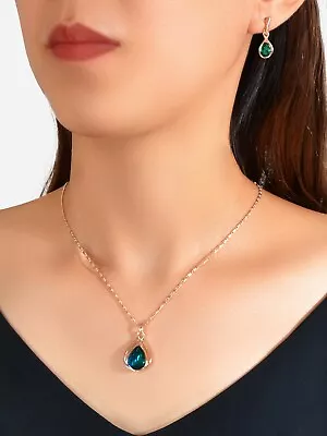 Brilliant Emerald Pendant Necklace Stud Earrings Exquisite Women Jewellery Set • $2.98