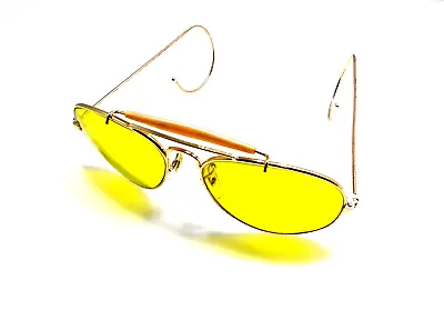 Vintage 14k Gold Plated Shooting Glasses Yellow Lens Aviator Sunglasses Safety  • $49.95