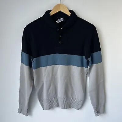 Men’s Vintage Sweater Medium Meister Wool Polo Colorblock Stripe Collar Pullover • $24