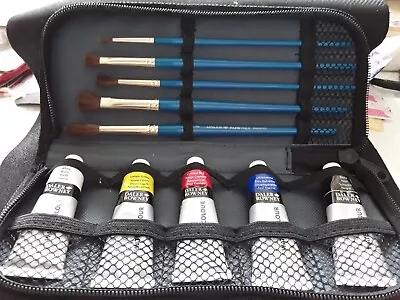 Daler Rowney Aquafine Watercolour Travel Case - 6 X 8ml Paints & 5 Brushes Set • £13