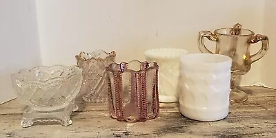 Toothpick Holders 2 EAPG 1 IOWA W/Rose Stain 2 Milk Glass 1 Master Salt 1 Footed • $39.99