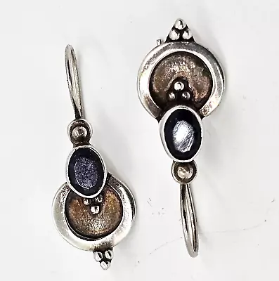 Iolite Blue Gemstone Tribal Balinese Bali Vintage Sterling Silver Drop Earrings • $38