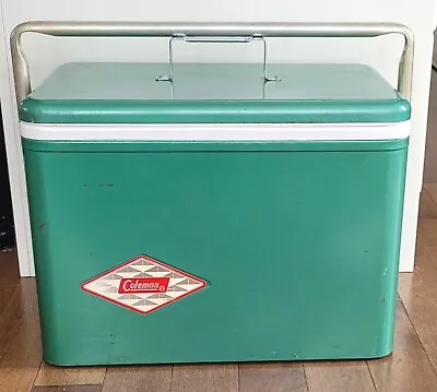 VINTAGE Coleman Cooler  Complete Tray Green White Metal Diamond Logo Ice Box • $72.86