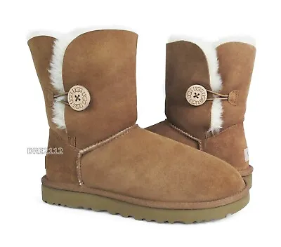 UGG Bailey Button II Chestnut Suede Fur Boots Womens Size 6 *NEW- • $113.95