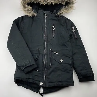 Boys Size 5-6 Lee Cooper Fleece Lined Black Cotton Hooded Jacket / Coat GUC • $26.20