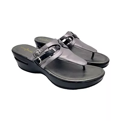 Cole Haan Air Melissa T-Strap Thong Wedge Slide Sandals Pewter Black 11 • $45