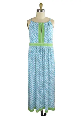 BARBARA GERWIT Greek Key Trim Peephole Geometric Print Maxi Dress Size Medium • $37
