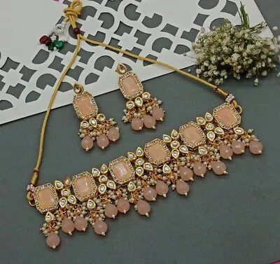 Indian Bollywood Gold Plated Kundan Choker Necklace Ethnic Wedding Jewelry Set • $23.77