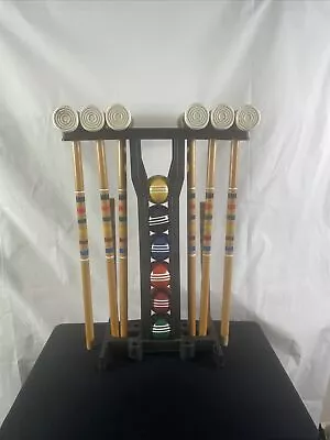 Vtg Franklin 6 Player Wood Croquet Set Lawn Game Mallets Balls W/Stand *Read* • $102