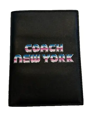 NEW! COACH NEW YORK Soft Pebbled Calf Leather Passport Case Travel Black-C3750 • $140.99