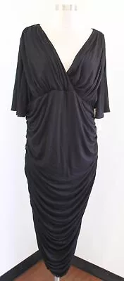 NWT Kiyonna Plus Size Rumor Solid Black Ruched Knit Dress Size 2X V Neck • $44.99