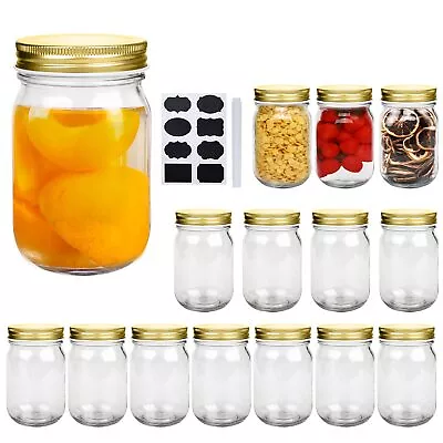 16oz Glass Jars With Regular Lids Mason Jar With Airtight Lids(Golden) Clea... • $35.91