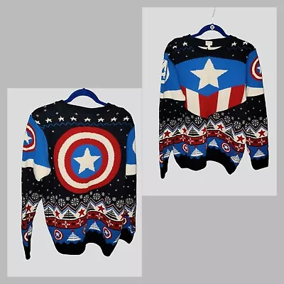 Marvel Captain America Avengers Christmas Ugly Sweater  Men’s L T39 • $32.39