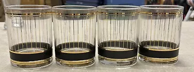 4 Vintage Culver Devon Double Old Fashioned Glasses Black Gold • $50.99