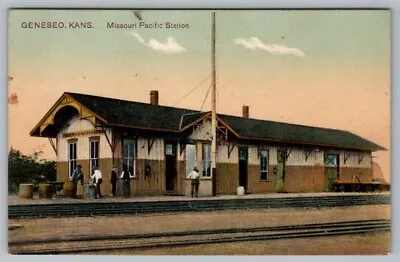 Postcard Geneseo Kansas Missouri Pacific Station Train Depot Vintage C1909 • $17.50