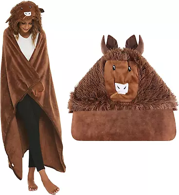 Highland Cow Gifts Wearable Hooded Blanket For Women Soft Warm Fluffy Highland C • £36.87