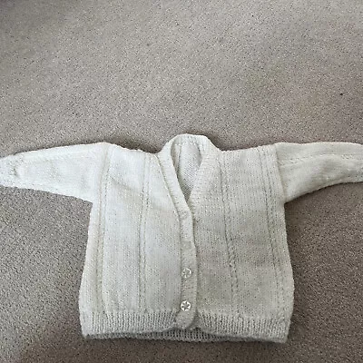 New Hand Knitted Baby Cardigan 0-3 Months White • £3.99