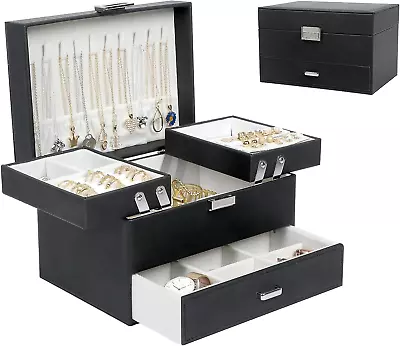 Jewelry Box For Women With Velvet 3 Layers Large Travel Jewelry Storage Organize • $69.20