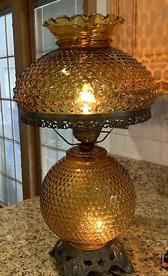 VTG. MCM Lamp/Light EF Industries -Amber HOBNAIL Glass  #338-23”- GWTW • $210