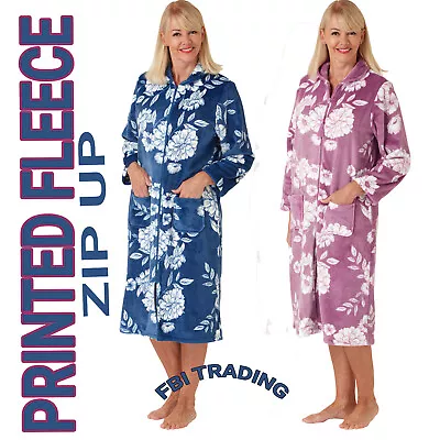 Ladies Dressing Gown Robe Fleece Zip Up Tradional Nightwear FLORAL PRINT • £24.99