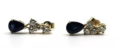 18ct Gold Sapphire & Diamond Drop Earrings With Certificate • £249.99