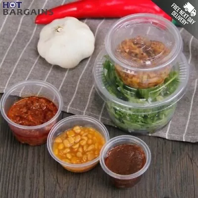 Disposable Sauce Pots With Lids Deli Pots Reusable Plastic Pots Size 2oz / 4oz • £7.99