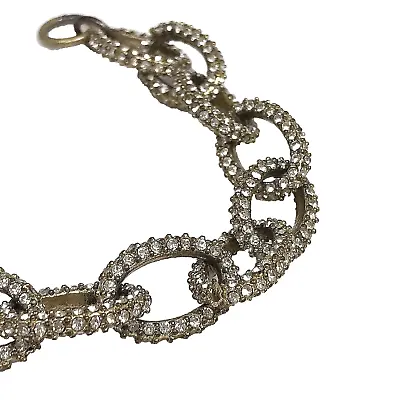 J CREW Gold Tone Crystal Rhinestone Pave Chain Link Bracelet Bling Sparkle 7.5  • $9.99