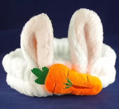 Super Soft! NWT EASTER BUNNY RABBIT EARS W/ CARROT WHITE PLUSH STRETCH HEAD BAND • £9.64
