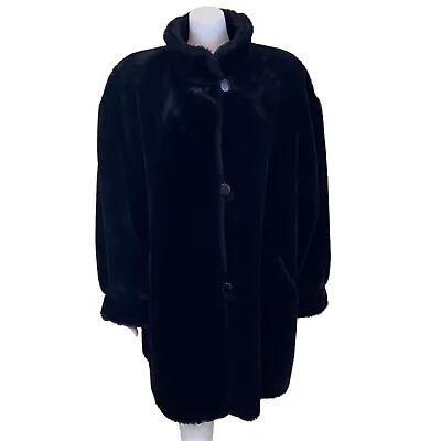J Percy For Marvin Richards Faux Fur Coat Reversible Button Up Womens Size L • $67.99