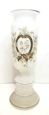 Antique Frosted White Satin Bristol Glass Vase Painted Enamel 11  • $24.99