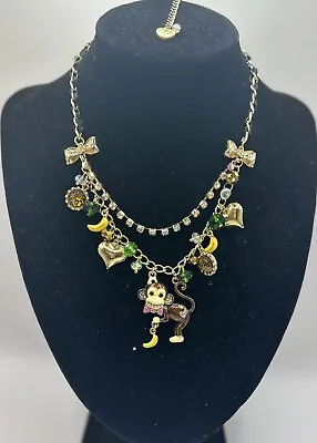 Vintage Betsey Johnson Necklace Antique Monkey Charm Frontal Rare & Htf!! • $40