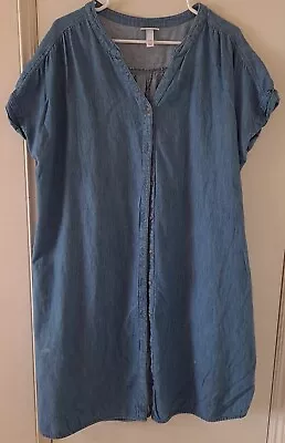 Isabel Maternity Dress Womens XXL Blue Denim Look Cap Sleeve Comfy Loose Fit • $6.99