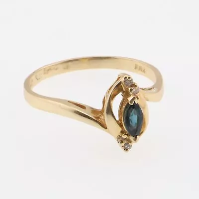 14k Yellow Gold Marquise Sapphire & Diamond Estate Ring Size 10.5 • $220.99