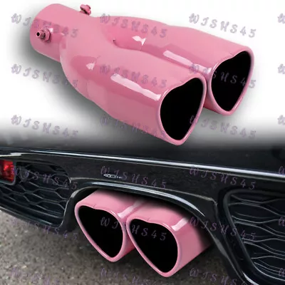 Pink Dual Heart Shape Car Exhaust Muffler Tip Pipe 63mm 2.5‘’ Inlet 8.0‘’ Long • $43.49