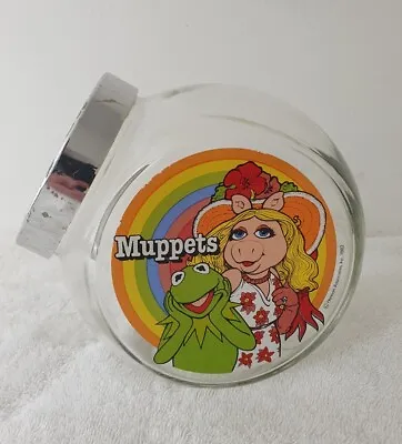 🔶️1982 Vintage Jim Henson Muppets Glass Cookie Jar Kermit The Frog Miss Piggy  • $358.82