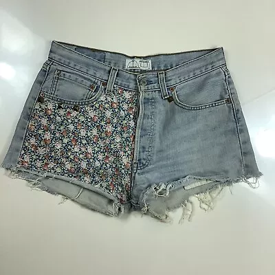 Vintage Reworked Levi’s 501 Floral Blue Denim Shorts  • £10