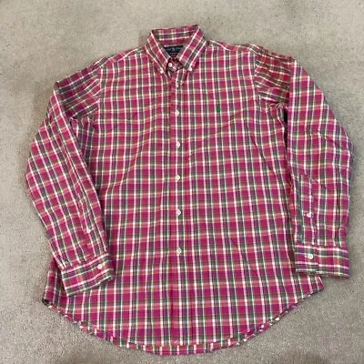 Ralph Lauren Shirt Mens Medium M Custom Fit Pink Plaid Long Sleeve Button Up • $35.91