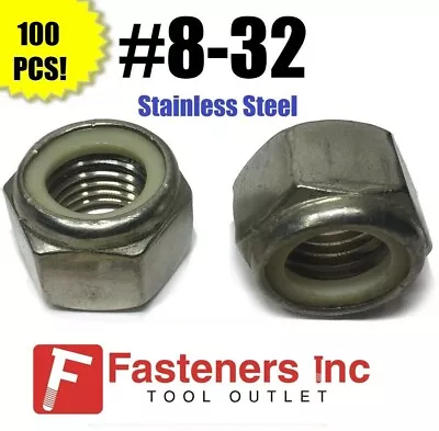 (Qty 100) #8-32 Stainless Steel Nylon Insert Lock Hex Nut UNC Nylock • $13.19