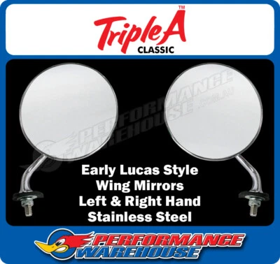 £47.41 • Buy Triple A Wing Mirrors Early Lucas Style Stainless Steel Pair, MG Mini Triumph