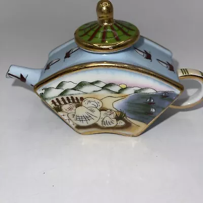 Vivian Chan Mini Fan Shaped Teapot NAUTICAL BOATS SHELLS BEACH OCEAN 2002 • $15