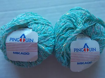 Pingouin Mikado Cotton Blend Textured Yarn Aqua Lot Of 2 (88 Yds Each) • $14.99