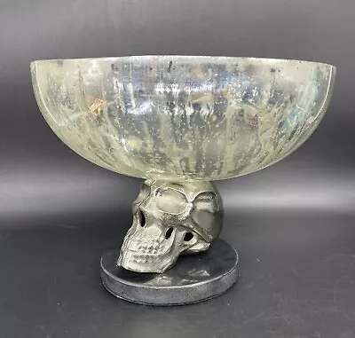 Halloween Mercury Glass Bowl With Metal Skull Bottom On Black Marble Base 9.5” • $60