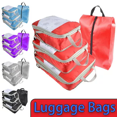 4PCS Packing Cubes Organiser Storage Travel Suitcases Luggage Compression Bags • $22.99