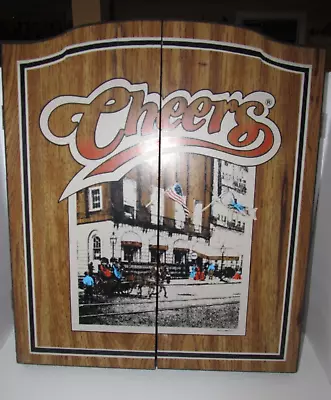 Vintage 1989 Oxford CHEERS Dart Board Case Cabinet & 2 Sided Dart Board • $49.99