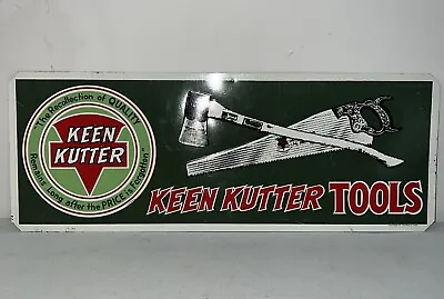 Vintage 1980’s Keen Kutter TOOLS Metal Embossed Sign With Axe And Hand Saw • $179